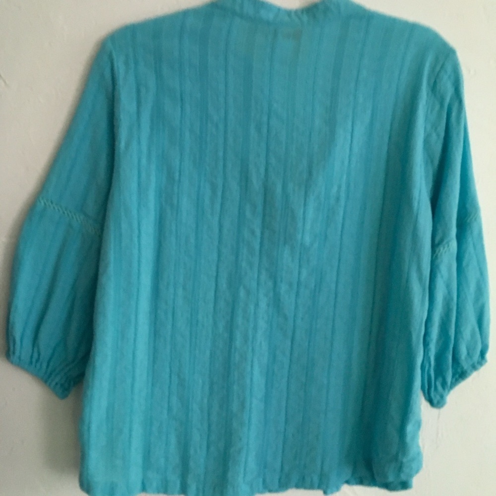 Ruby Rd Petite Teal Cotton Pintuck Split Neck Blo… - image 4